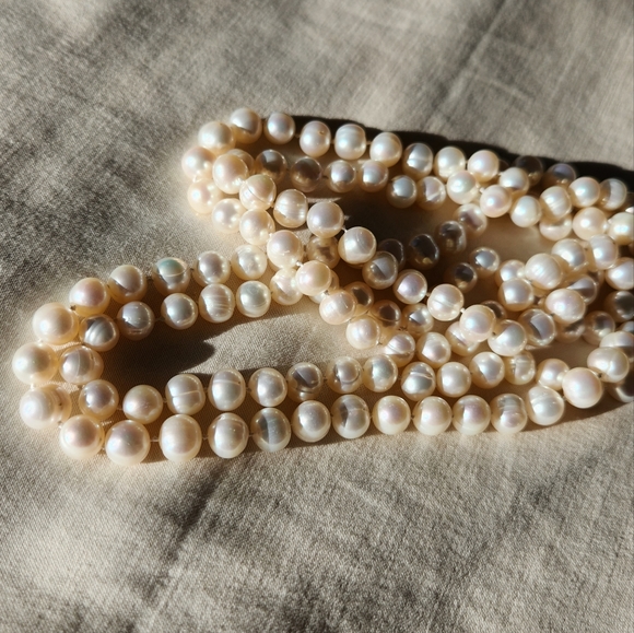 Genuine Classic White Freshwater Pearl Long Necklace - Picture 6 of 7